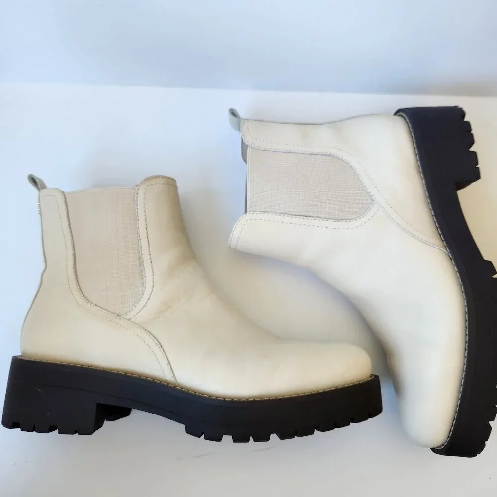 Sam Edelman Justina Lug Sole Chelsea Boots Ivory Winter Outdoors Cabincore - Picture 4 of 11